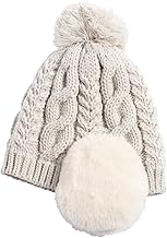 Loo&c Women's Knit Hat, Loose Fit, Faux Fur, Earmuffs, Pom Pom Heather Knit, Large Size, Knit Cap, Cold Protection, Autumn/Winter, Unisex