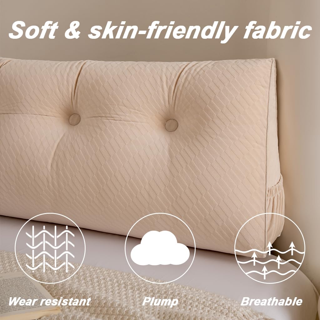 Velvet Headboard Wedge Coussin avec Roll Coussin,Couverture Amovible lit de Jour Oreiller de tête, Appui de positionnement du Dossier Oreiller Repos Lecture Relaxant (Beige, 60 * 50 * 20cm)