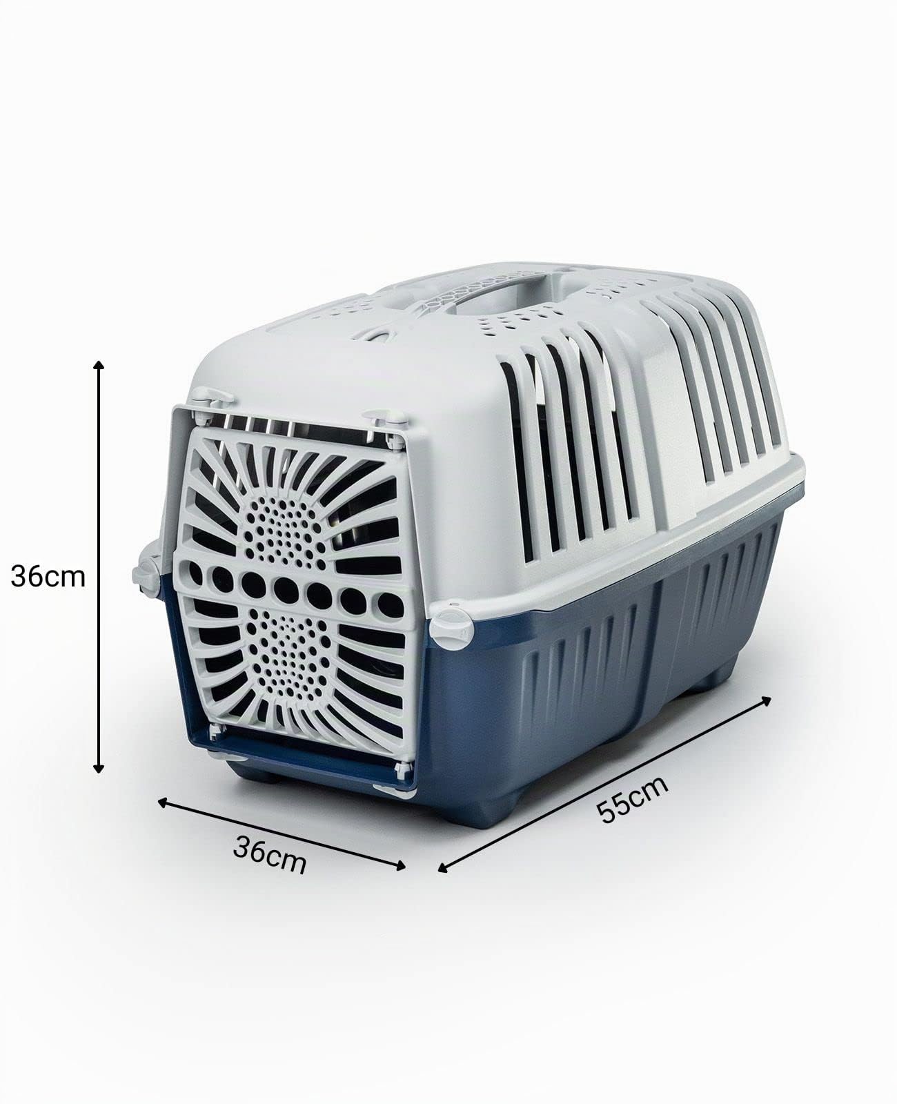 lionto Caisse de Transport pour Chien en Plastique recyclé Robuste, 55x36x36 cm, avec système de Fermeture Pratique et poignée, également adaptée aux Chats et Petits Animaux Jusqu’à 15 kg, Bleu