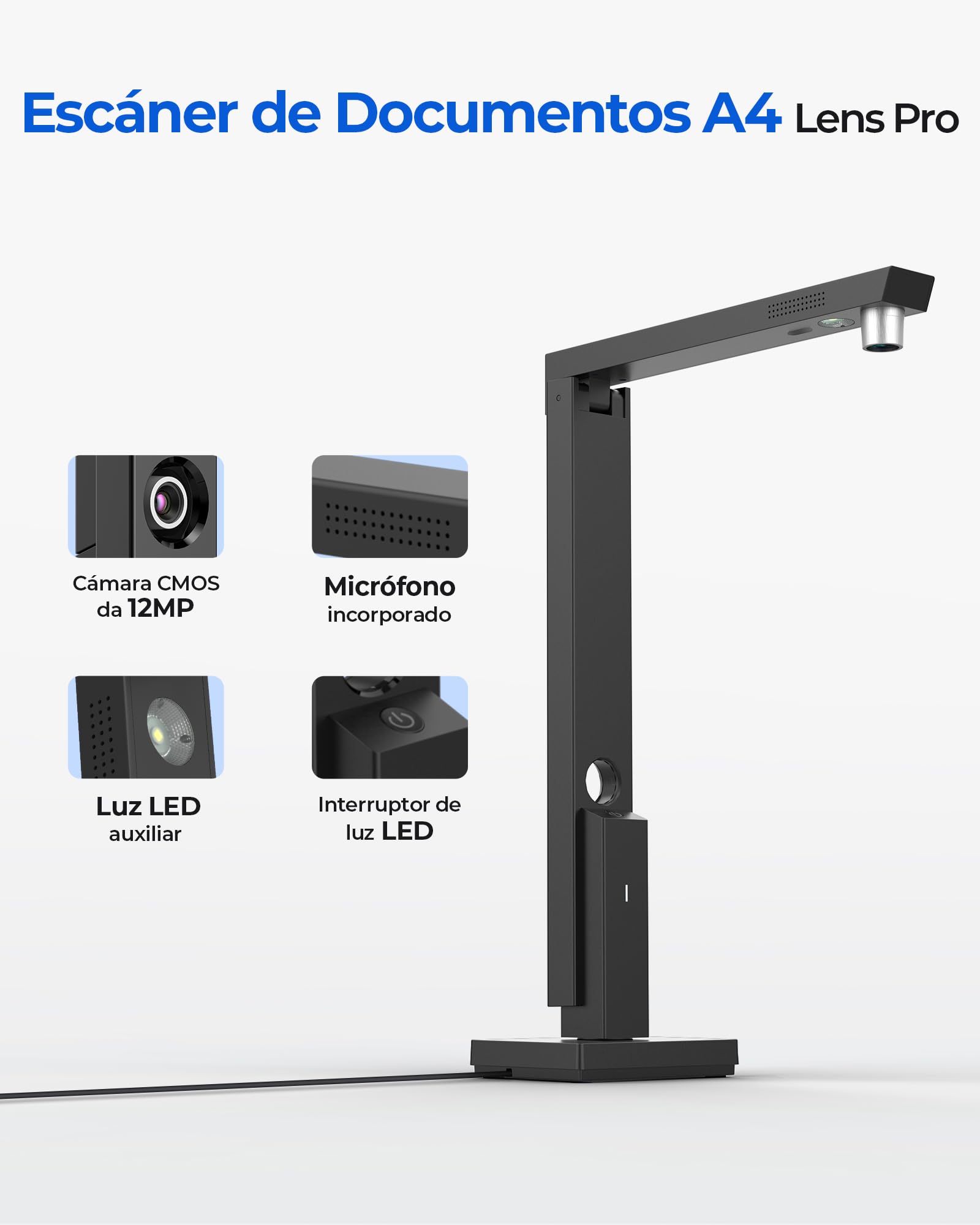 CZUR Lens 1200 Pro Escáner de Documentos Portátil Vertical A4, 12 MP, OCR Rápido 1 s/Página