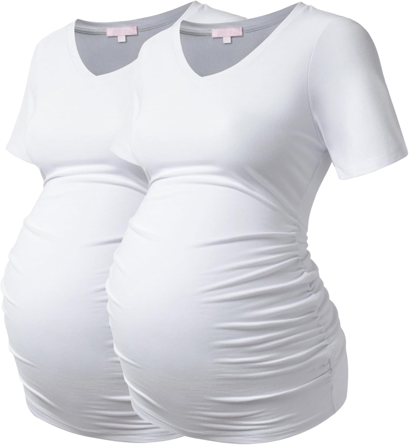 Bhome Maternity Shirt Short Sleeve Pregnancy Tshirt Side Ruched Tee Top