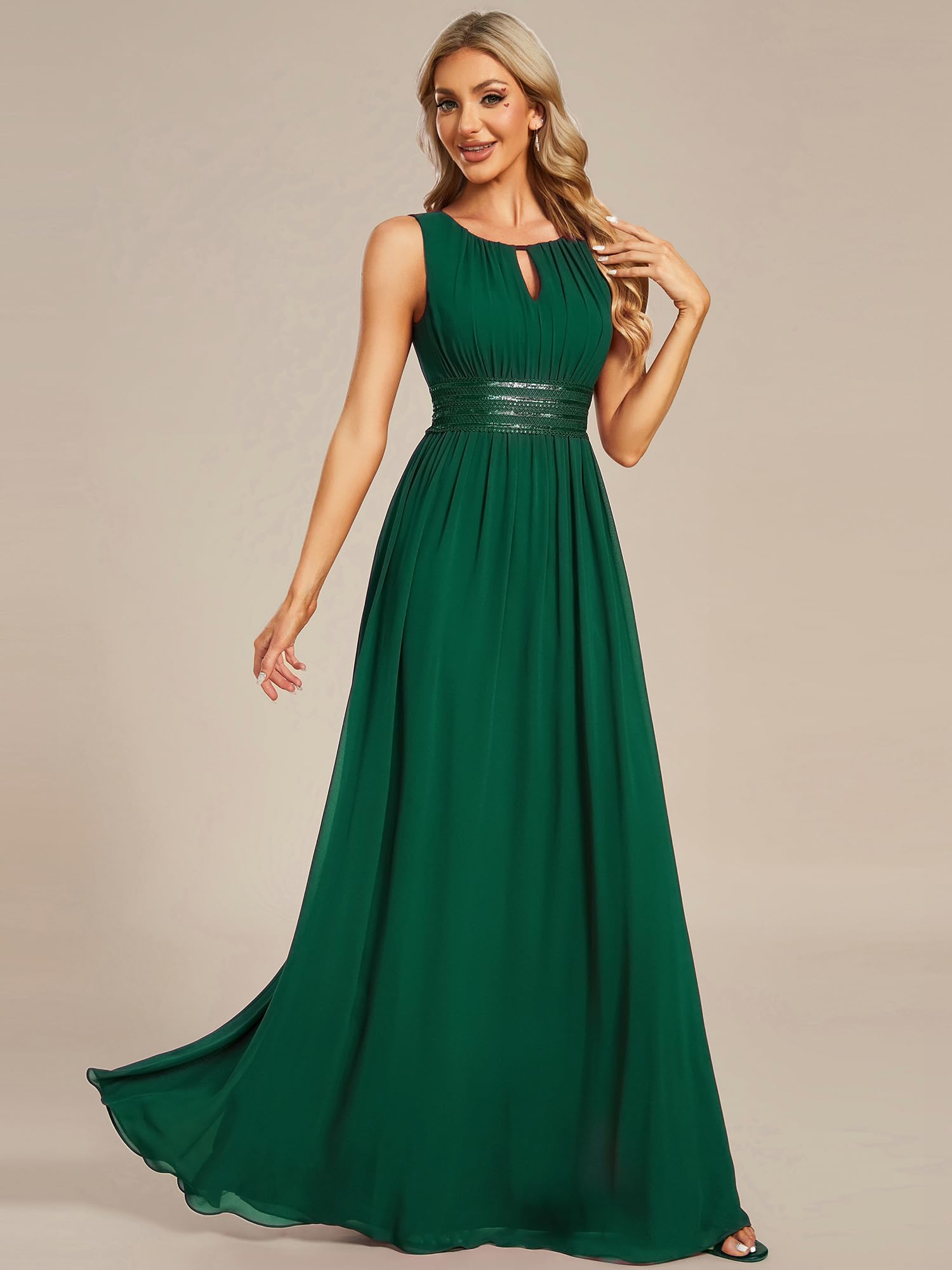 Ever-Pretty Abendkleid, Rundhalsausschnitt, ärmellos, Rock, A-Linie, Chiffon, Damen, Abendkleid, schick, ES01955