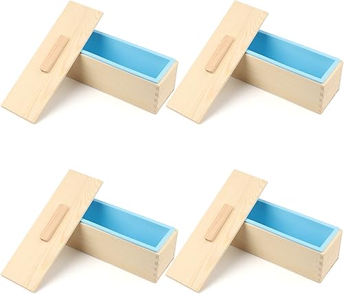 Caja para pan de jabón, caja de jabón de 42 onzas para hacer jabón con cajas de madera, juego de 4, caja de barra de jabón se puede utilizar para