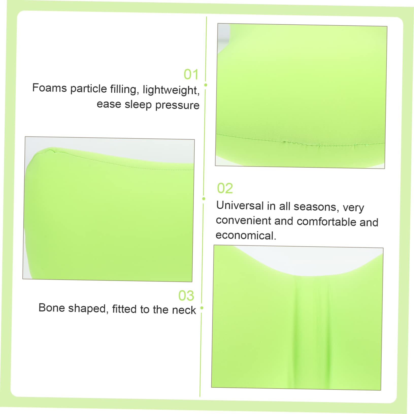 ULTECHNOVO Almohada Cuello Portátil Forma de Hueso, Espuma de Partículas, Tamaño Mini, Color Verde, Ligera y Resistente al Desgaste, Accesorio de Camping y Oficina para Descanso y Siesta