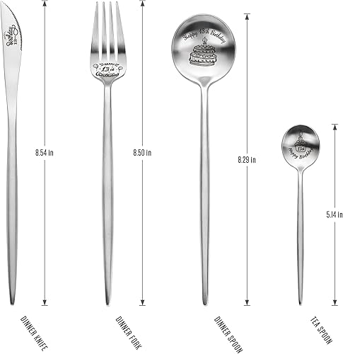 Miniatura 7 de Juego de cubiertos grabados con cuchara y tenedor de 19 cumpleaños para hijo, hija, hermana, hermano, amigos