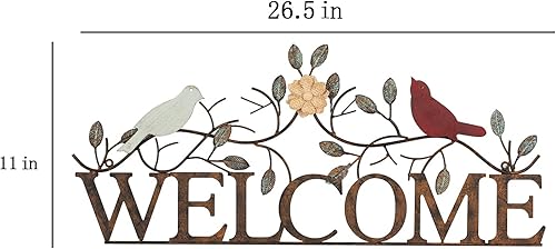 Miniatura 5 de Letrero de bienvenida de pájaros en rama, arte de pared de metal, 26.5 x 11 pulgadas