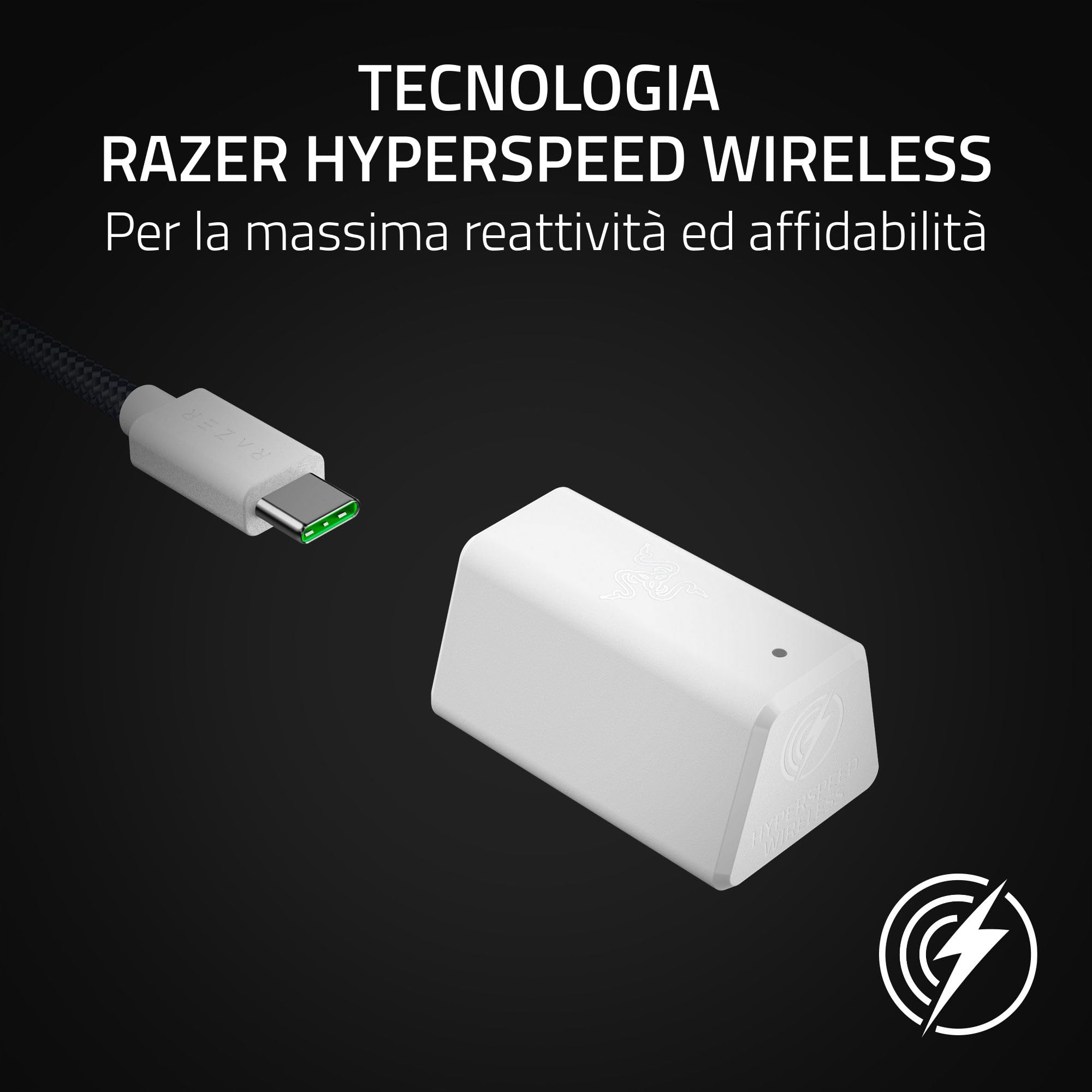 Razer Blackshark V2 Hyperspeed per PC - Cuffie da gioco e-sport senza fili ultra leggere 280g (Microfono a banda larga, Diaframma TriForce da 50mm, schiuma di isolamento acustico, 70 ore) Bianco