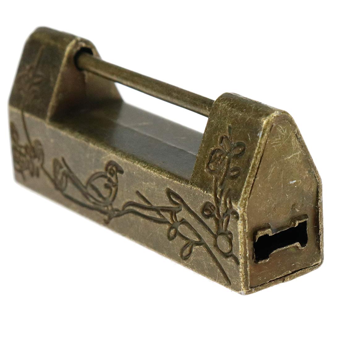 橋アンティーク　鎖鎌 Quluxe Antique Chinese Lock and Key, Flower Bird Carved