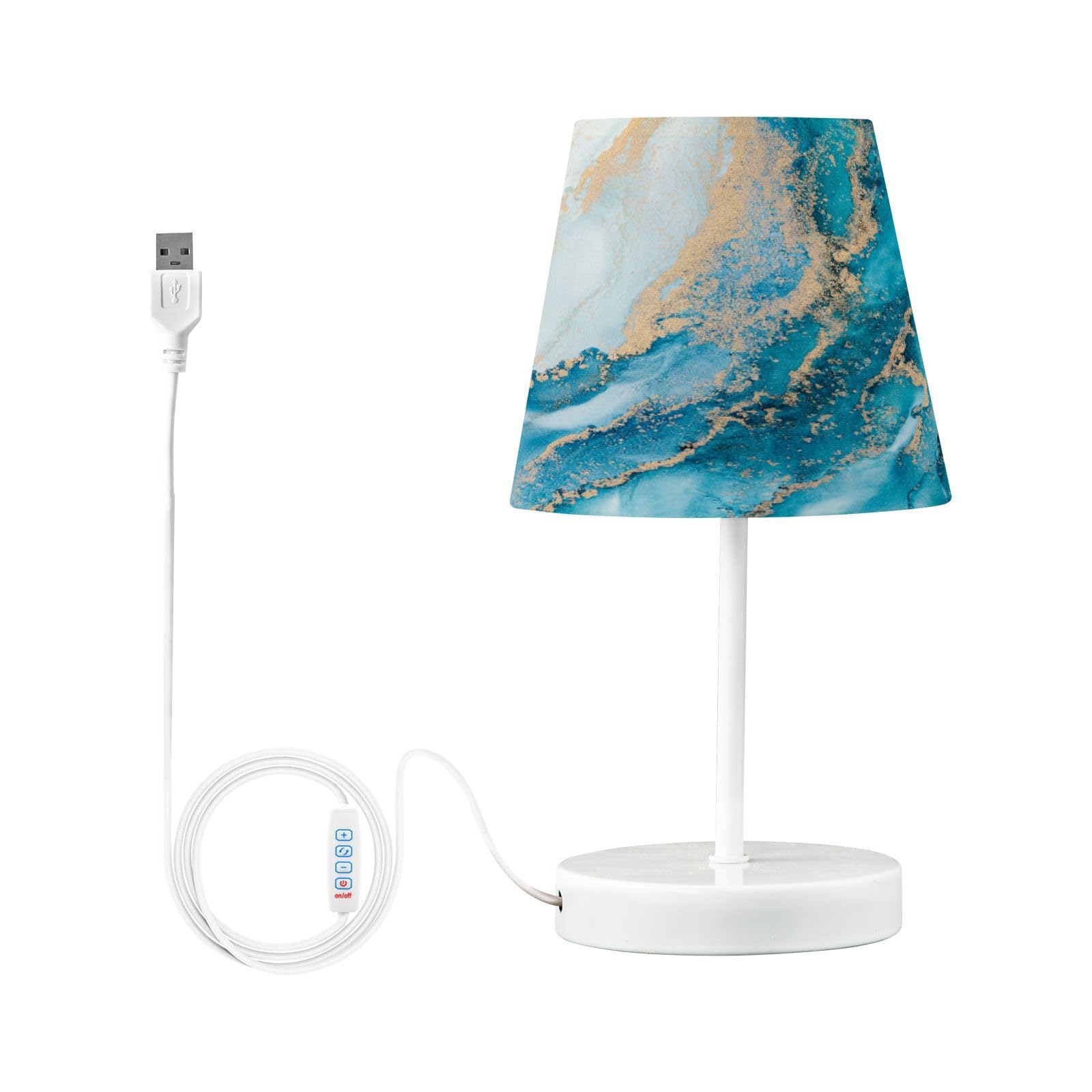 Mnsruu Bedside Table Lamps with USB Ports, Teal Turquoise Gold Marble Pattern Nightstand Desk Lamps for Bedroom Living Room, Office,S - Image 2