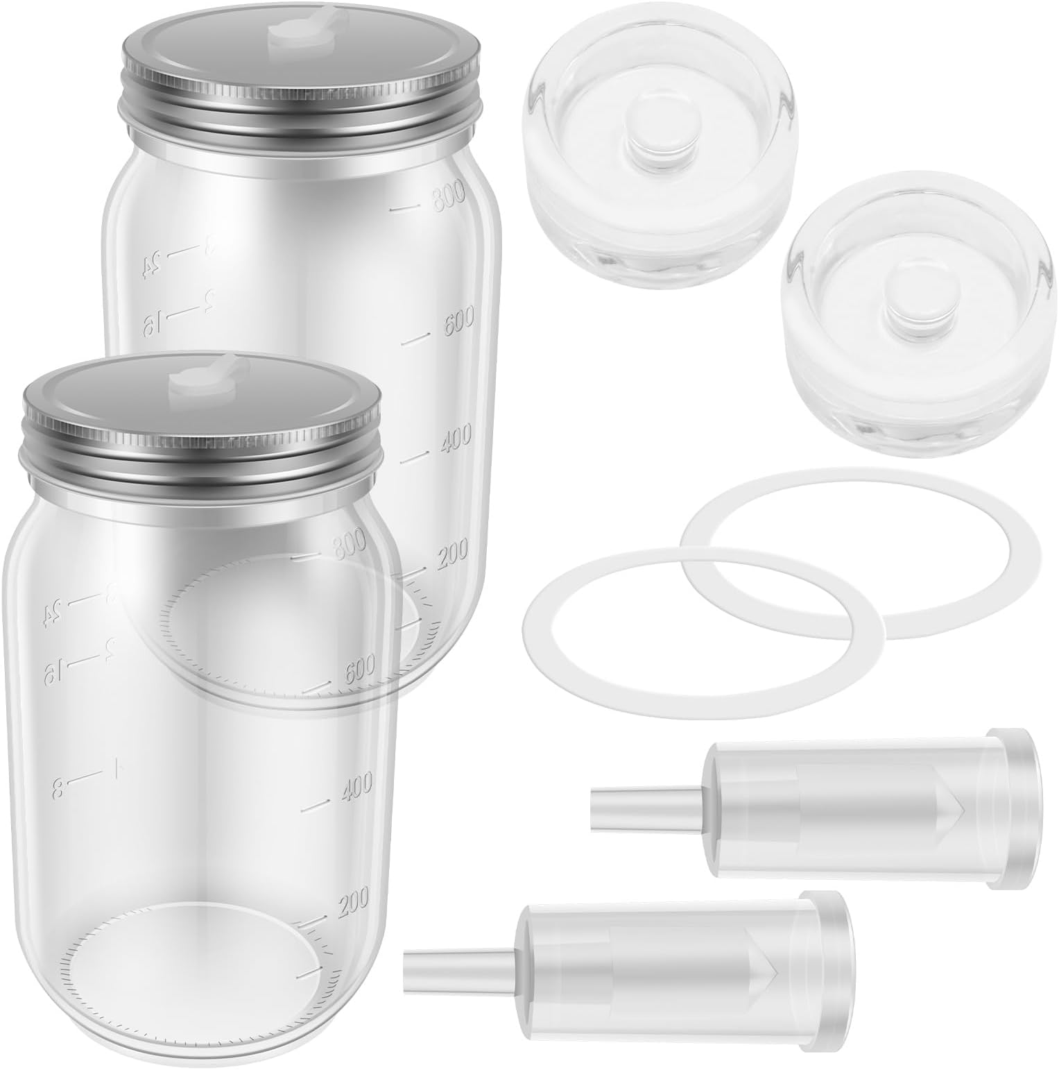 2 Pack Glass Fermentation Jars with Airlocks and Screw Lids,Sauerkraut Fermenting Jar Sourdough Starter Jar for Kombucha Kimchi Kefir Pickle Wide Mouth Mason Jars(Style 1)