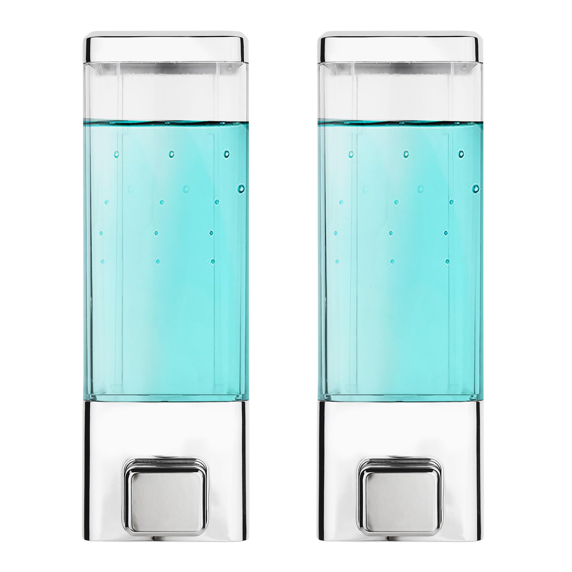 BATH GURU Abs Wall Mounted Shampoo Sanitizer Lotion Hand Dish Wash Gel Liquid Soap Dispenser for Bathroom Kitchen Pack of 2 (350 Ml, Clear Chrome)(Plastic)