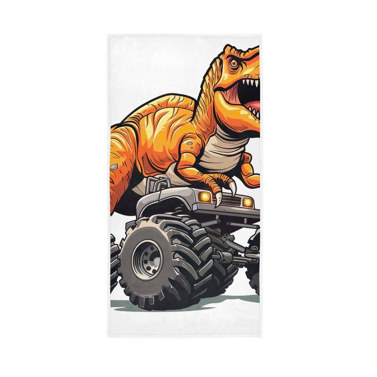 LSRCPD Cartoon Dino Driving Truck Hand Towel, Absorbent Towels for Hand, Face, Hair, Yoga, Kitchen, Bath 15 x 30 Inches