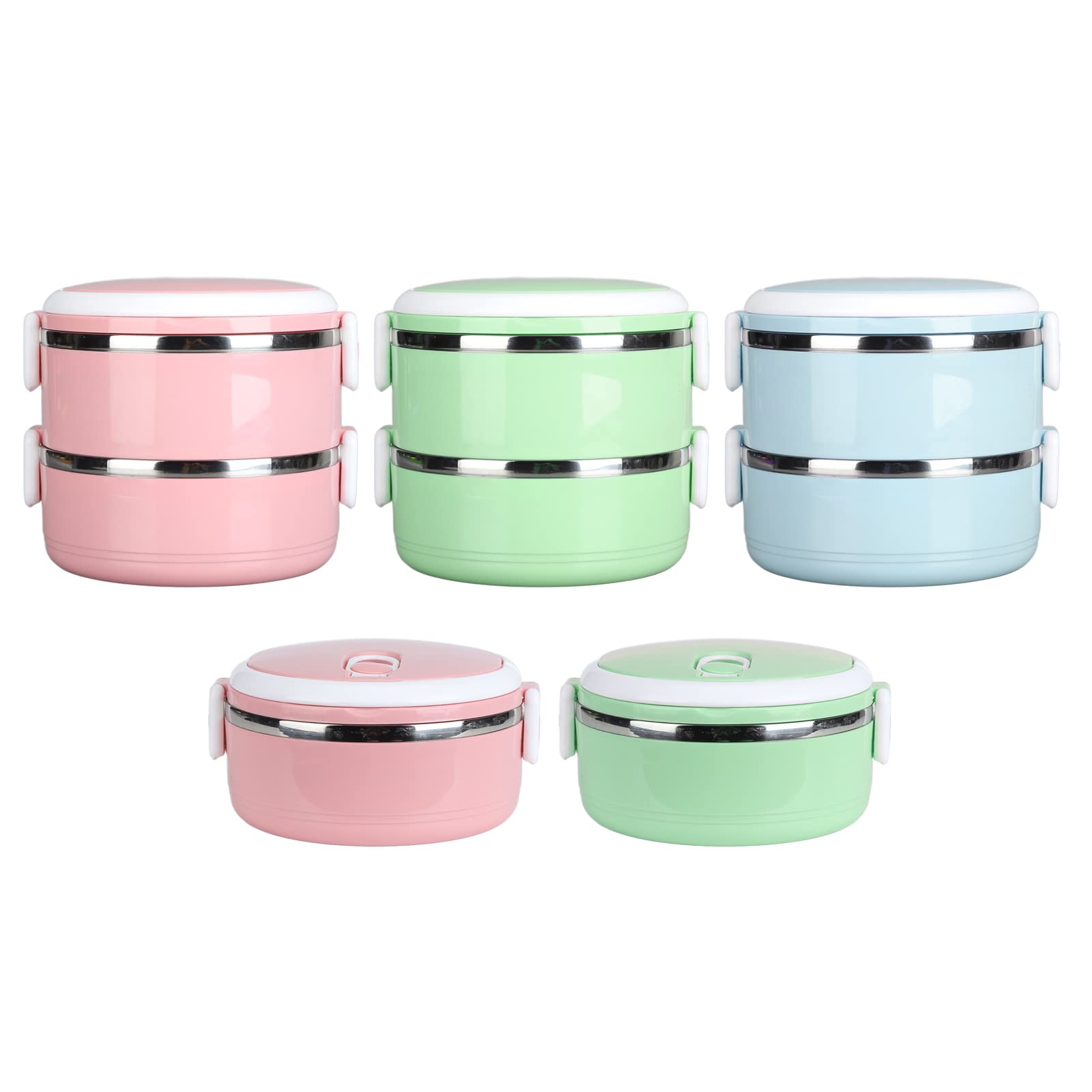 Boîte à lunch isotherme,boîte à bento en acier inoxydable 304. boîte à lunch isotherme empilable, contenants à lunch ronds, contenants pour aliments chauds, boîte à aliments thermique(2 Layer-Ros