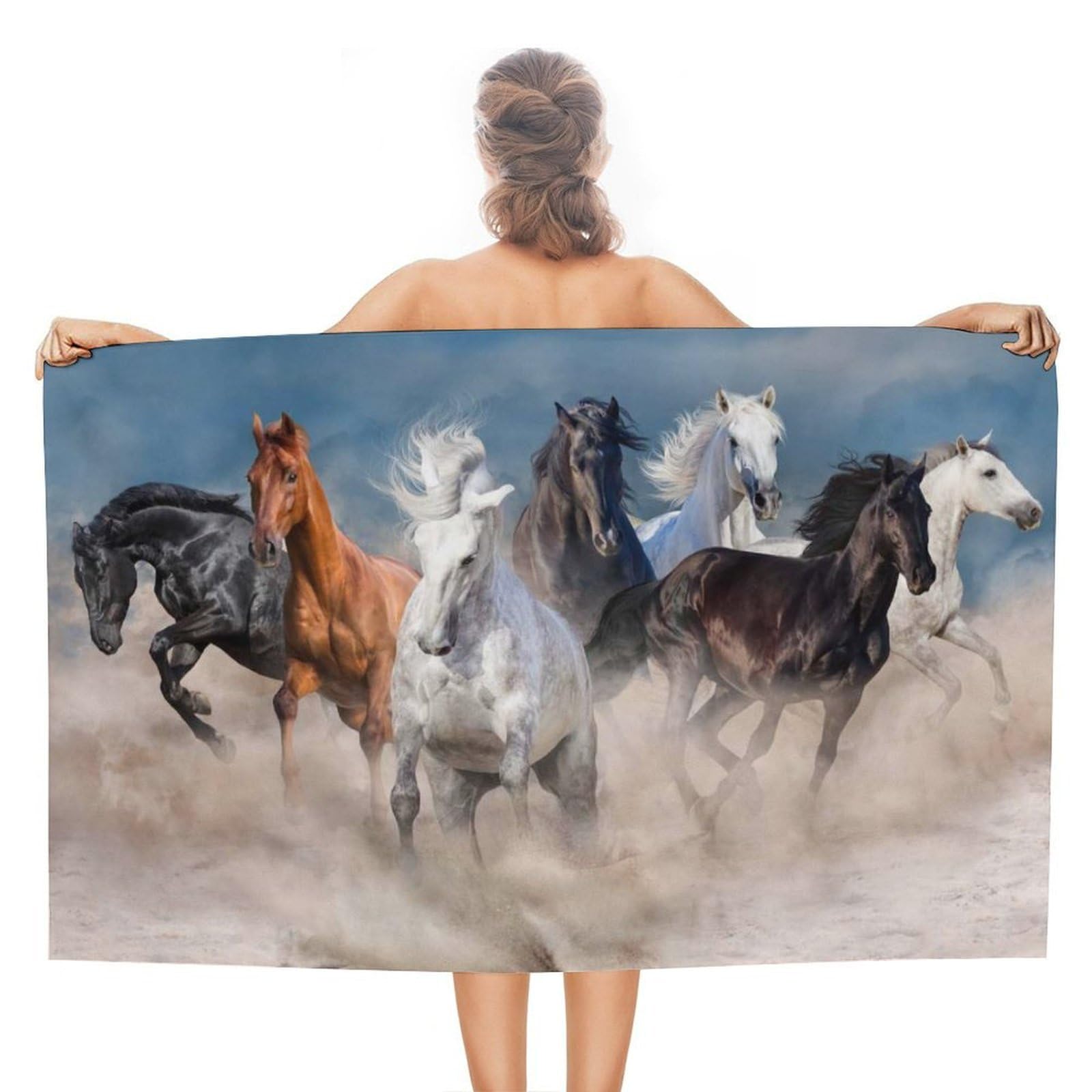 Nclqvjxzkhw Women's Style Horse Herd Run In Desert Storm Beach Towel For Adults Lightweight Bath Towels Swim Travel Gym Sports 130×80Cm
