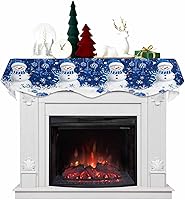 Vista 8 de Bufanda roja de Navidad, decoración de chimenea para sala de estar, copo de nieve de Papá Noel, árbol de Navidad, chimenea, mantel de invierno, Rojo