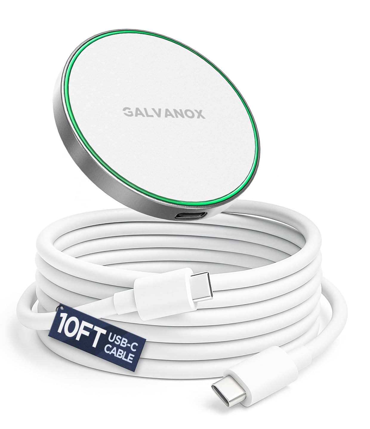 Galvanox Kompatibel mit MagSafe Wandmontiertes magnetisches kabelloses Ladegerät (15W) Schnellladung, aufklebbares klebriges Design mit langem abnehmbarem USB-C-Kabel (3,05 m) Weiß