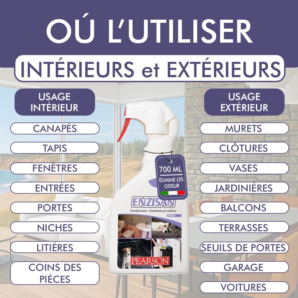 PEARSON Nettoyant Enzymatique Urine Chat et Chien Spray 700ML, Destructeur d'Odeur et Neutraliseur d'Odeur, Élimine Odeur Urine Chat et Chien, Spray Enzymatique Anti Odeur