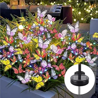 Oreunik Solar Flower Lights, 2 Pack Waterproof Decorative Garden Lights, Color-Changing Butterfly Design, Outdoor Solar Powered LED Lights for Patio, Yard, and Pathway