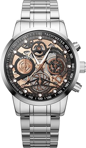 Relojes para hombre, diseño de engranaje mejorado, reloj de esqueleto para hombre, cronógrafo, vestido de diamantes de lujo, relojes de pulsera