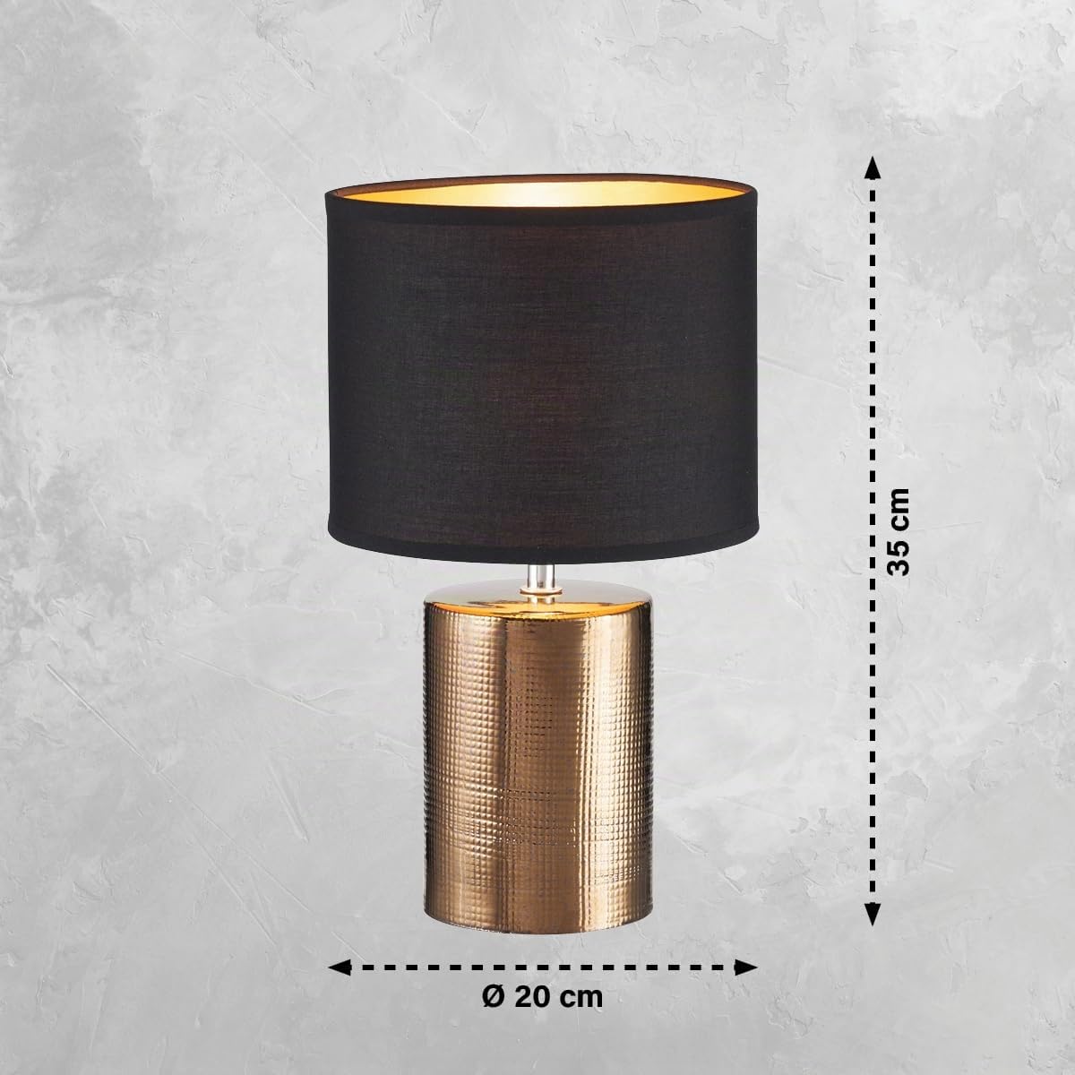 Fischer & Honsel Lampada da tavolo, bronzo antico, paralume in tessuto, nero, chintz/interno dorato, altezza: 35,00 cm, diametro: 20,00 cm, con interruttore a cavo, 1 lampadina E14, max. 25 Watt,