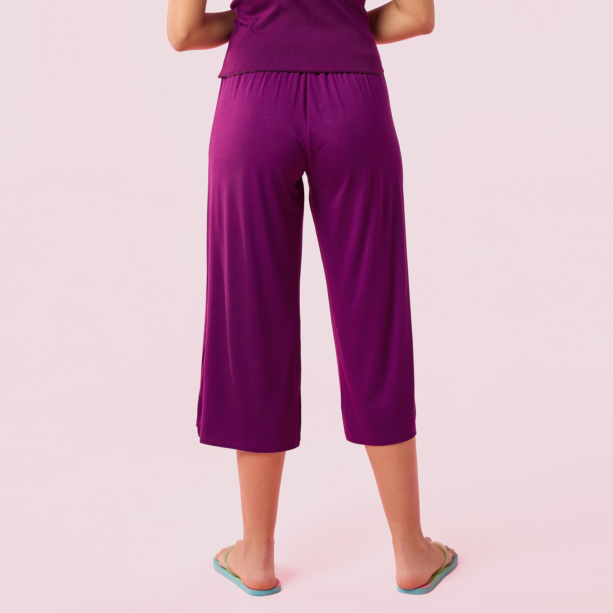 Enamor Women Mid Rise Relaxed Pants (E064_Dark Purple, Large) 2