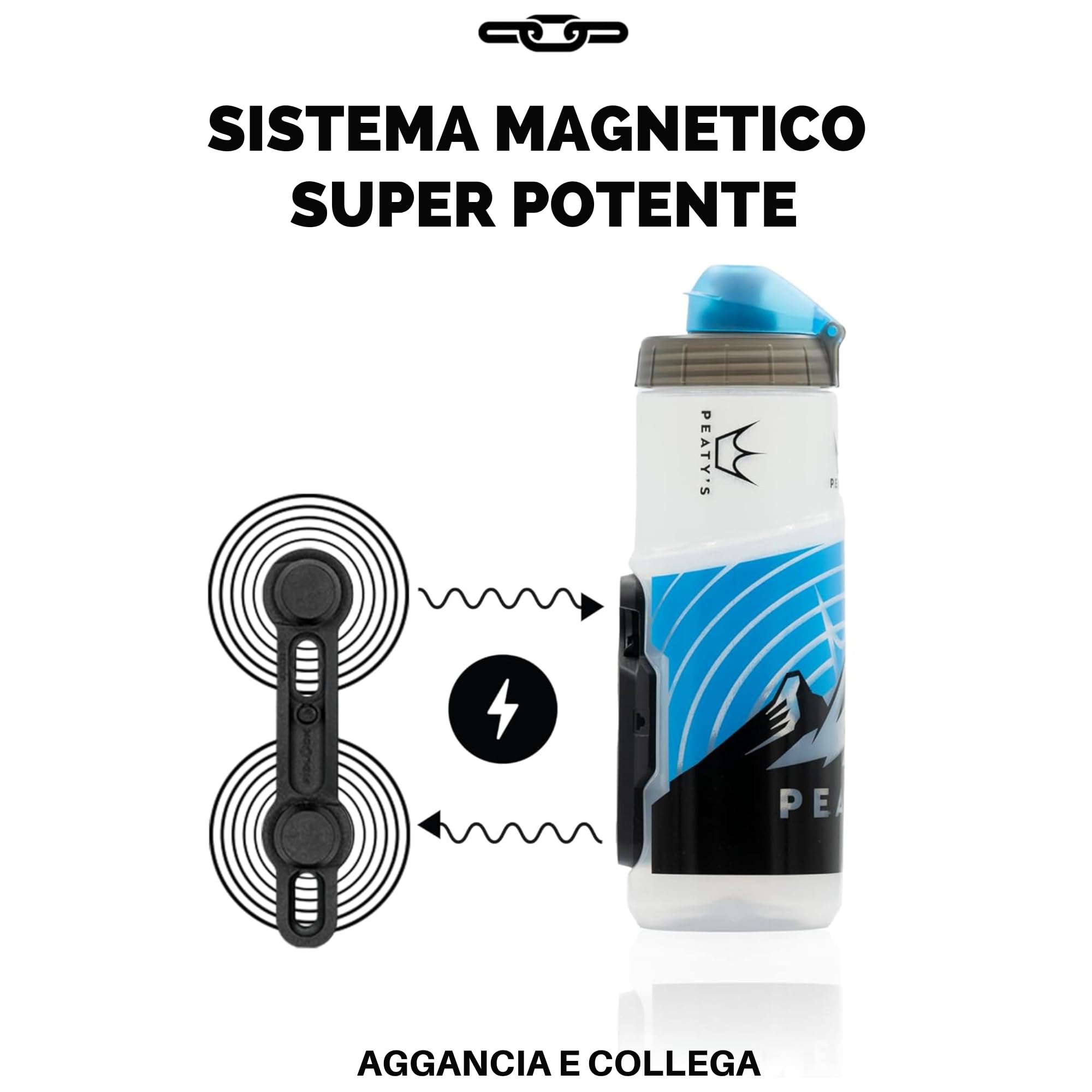 Peaty's Fidlock Lockin, borraccia magnetica da 450 ml per bicicletta, con supporto, accessori per mountain bike e ciclismo, alternativa di alta qualità alla gabbia, torsione e rilascio, trasparente