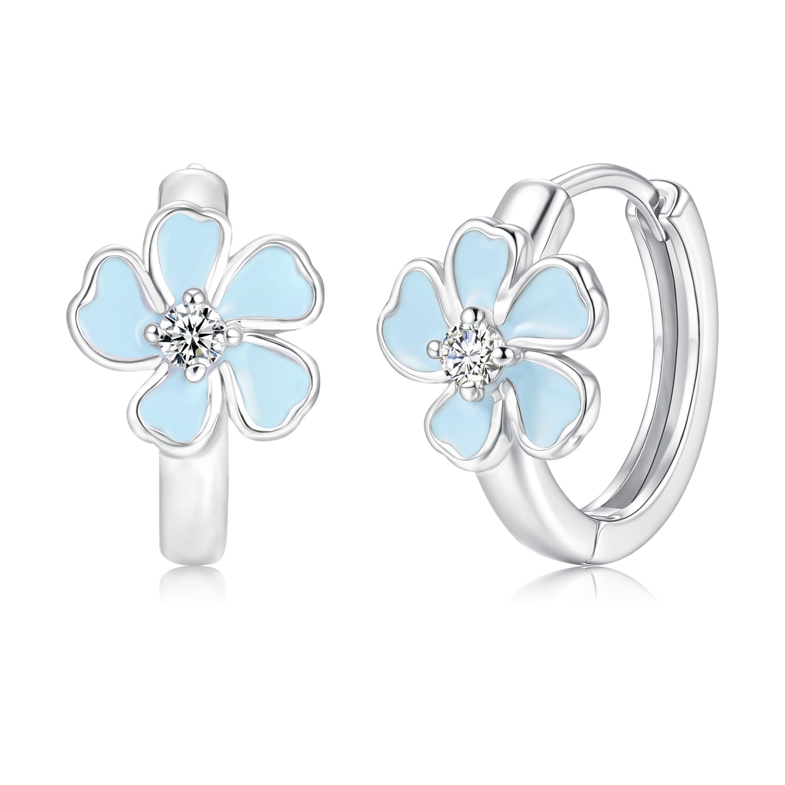 Kamise Creolen Ohrringe Mädchen Silber 925, Bunte Blumen Ohrring Mädchen, Hypoallergen Ohrringe Echt Silber 925 Creolen Klein, Kinder Ohrring Schlafen Knorpel mit Zirkonia, Geschenk mit Geschenkbox