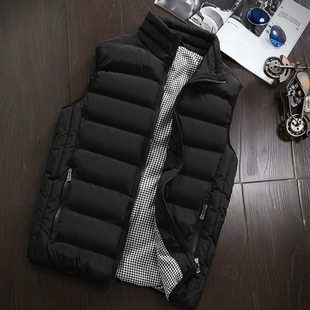 Daunenweste Herren - Lässige Ärmellose Weste Für Herren, Einfarbige Weste Mit Stehkragen, Klassische Schwarze Jacke, Winddichte, Warme Winterweste In Übergröße Für Herren, Studenten, Jugend, J