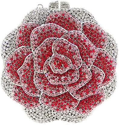 Boutique De FGG Luxe Crystal Avondtassen Vrouwen Hart en Liefde Clutch Purse voor Bruiloft Bruids Strass Handtassen, Zilver oze, Mini