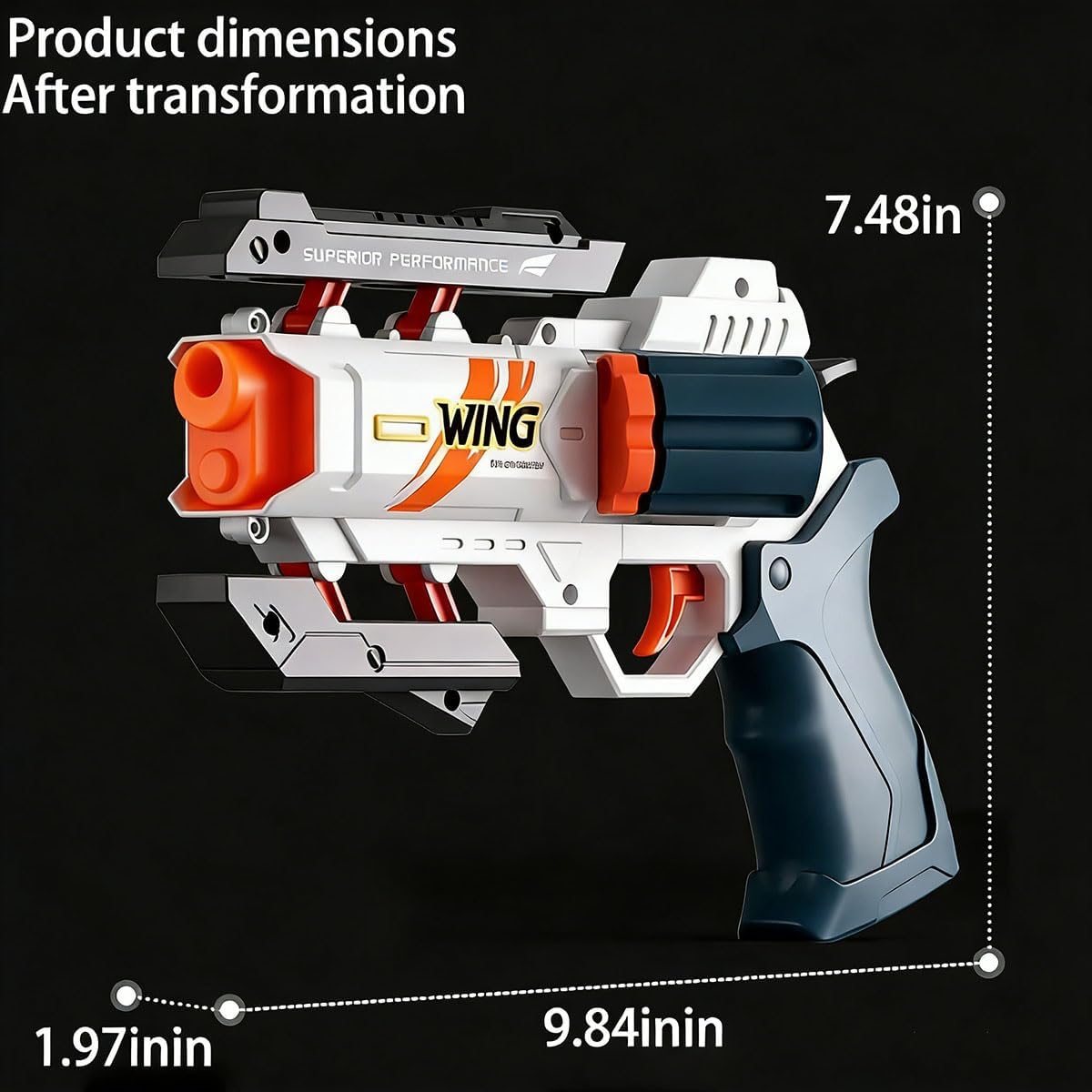Wing Soft Bullet Toy Gun, Sci-Fi Revolver with 24 Flat-Head and 24 Suction Cup Darts, Target Set, Kids Gift