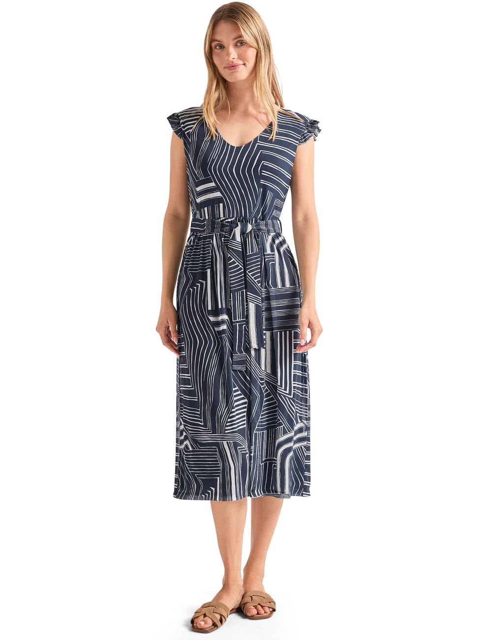 Street One Darkest Blue Print Mesh Midi Dress 44