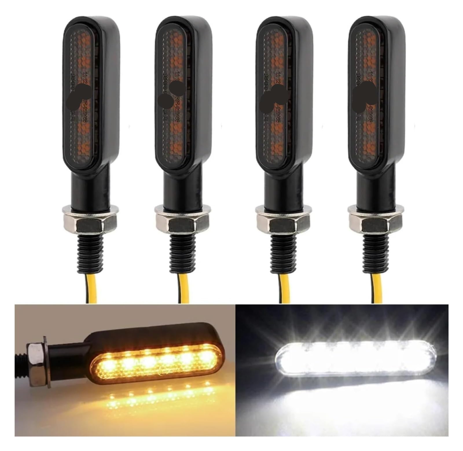 Indicatore di direzione Moto Moto Freccia Spia di Segnalazione Indicatori Direzione Ambra Flusso Lampeggiante(4pcs Amber White)