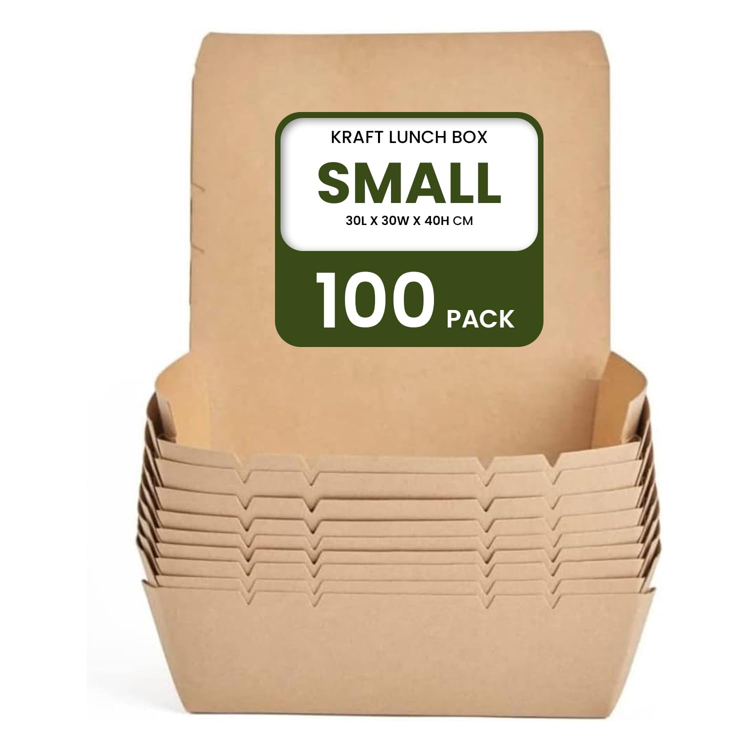 ecoway Small Kraft Lunch Box Without Window Food Container Made With Craft Paper For Meals & Dessert, Container, Disposable, Eco-friendly, Compostable, Paperbox Restaurants - Pack Of 100, Brown