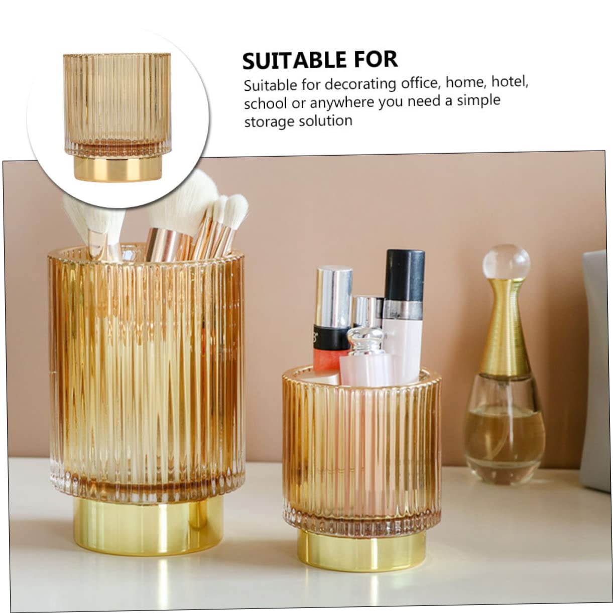 Boîte à Pinceaux de Maquillage en Verre Épaissi, Bord Doré