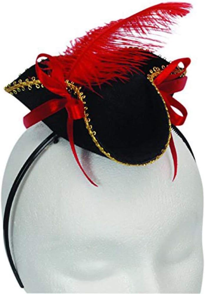 Star Power Halloween Caribbean Pirate Tricorn Mini Hat Headband, Black, One Size Novelty Item