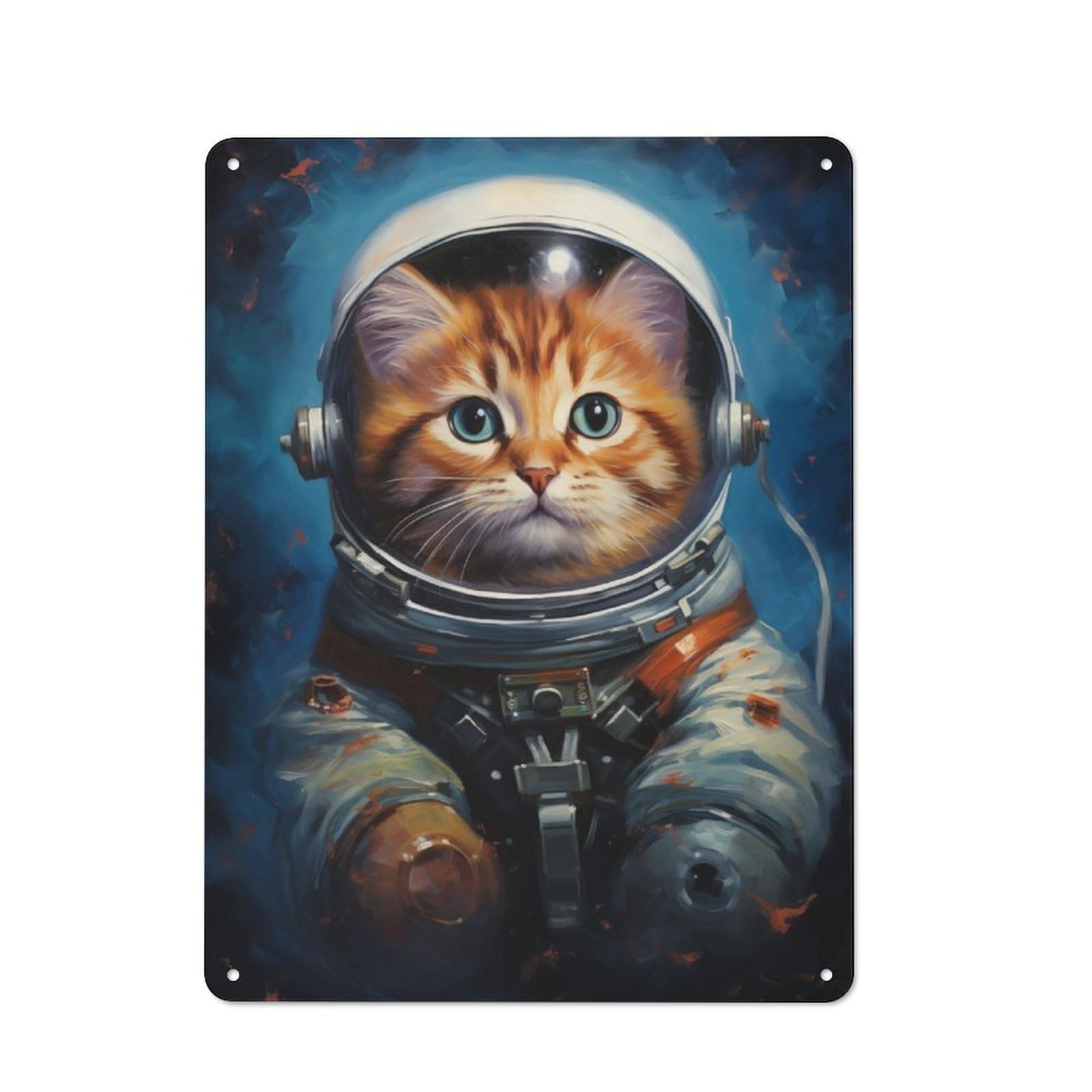 Junmoney Kitty Astronaut Tin Wall Plaque 40X30cm With For Guest Room Or Hallway, For Metal Sign Collectors, For Garage And Workshop Walls