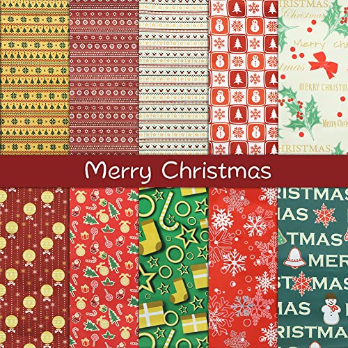 10 Pieces Christmas Fabric Squares Precut Quilting Fabric Patchwork, 50