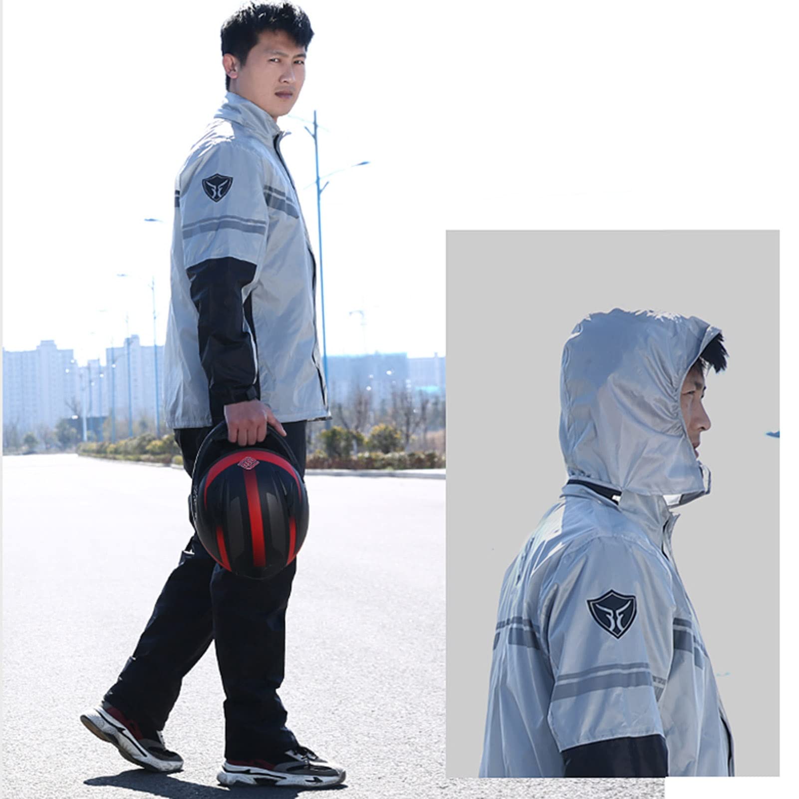Chaqueta de Lluvia Impermeable para Hombres Ciclismo (Chaqueta de Engranajes de Lluvia y Traje de pantalón liviano Higeaway Higeway Trawearway, para al Aire Libre Ciclismo, Deportes - Gris