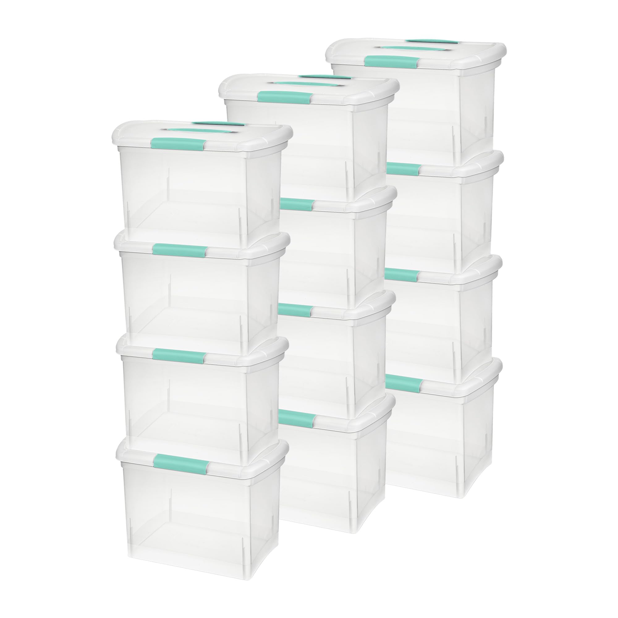 Sterilite Large Nesting ShowOffs Stackable Storage Bin, Latching Organizer Tote with Handle, Plastic Box for File Organization, Clear, 12-Pack