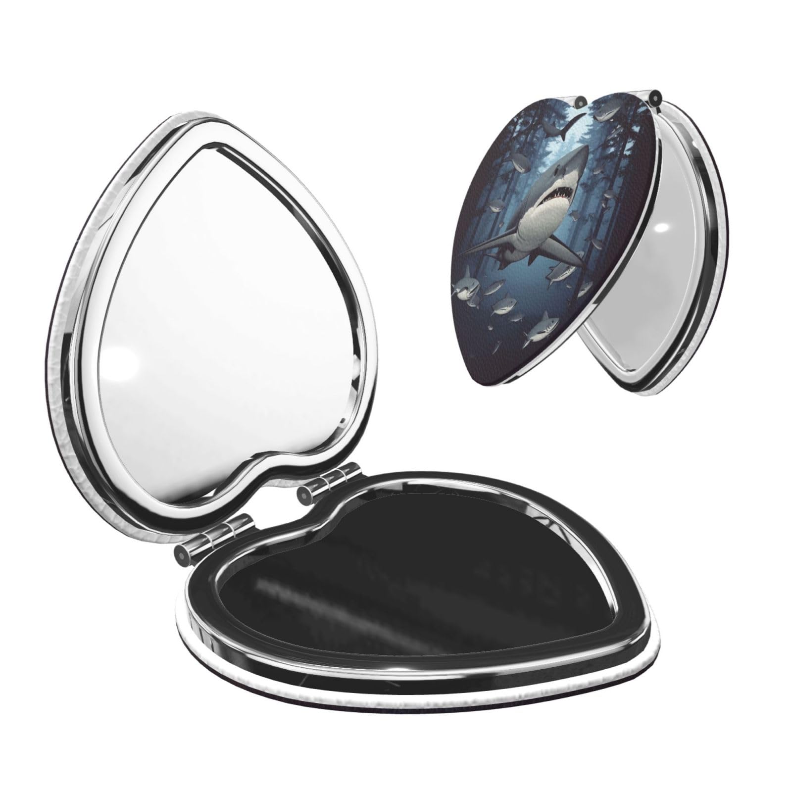 DWVTSLH Funny Sharks Design Compact Mirror for Purse, Double-Sided 2X/1X Magnifying Mirror for Women Men, Travel Makeup Mirror for Handbag, Handheld Vanity Mirror for Gift
