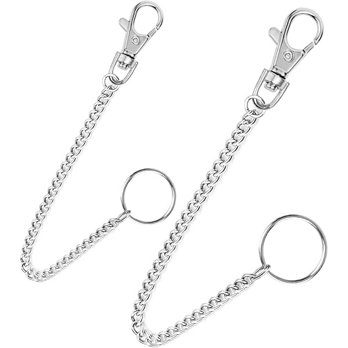 Anezus 2Pcs Chain Belt Set, Wallet Chain, Pants Chain, Pocket Chain with Keyring for Pants Belt Jeans Wallets and Keys (16” & 20”)