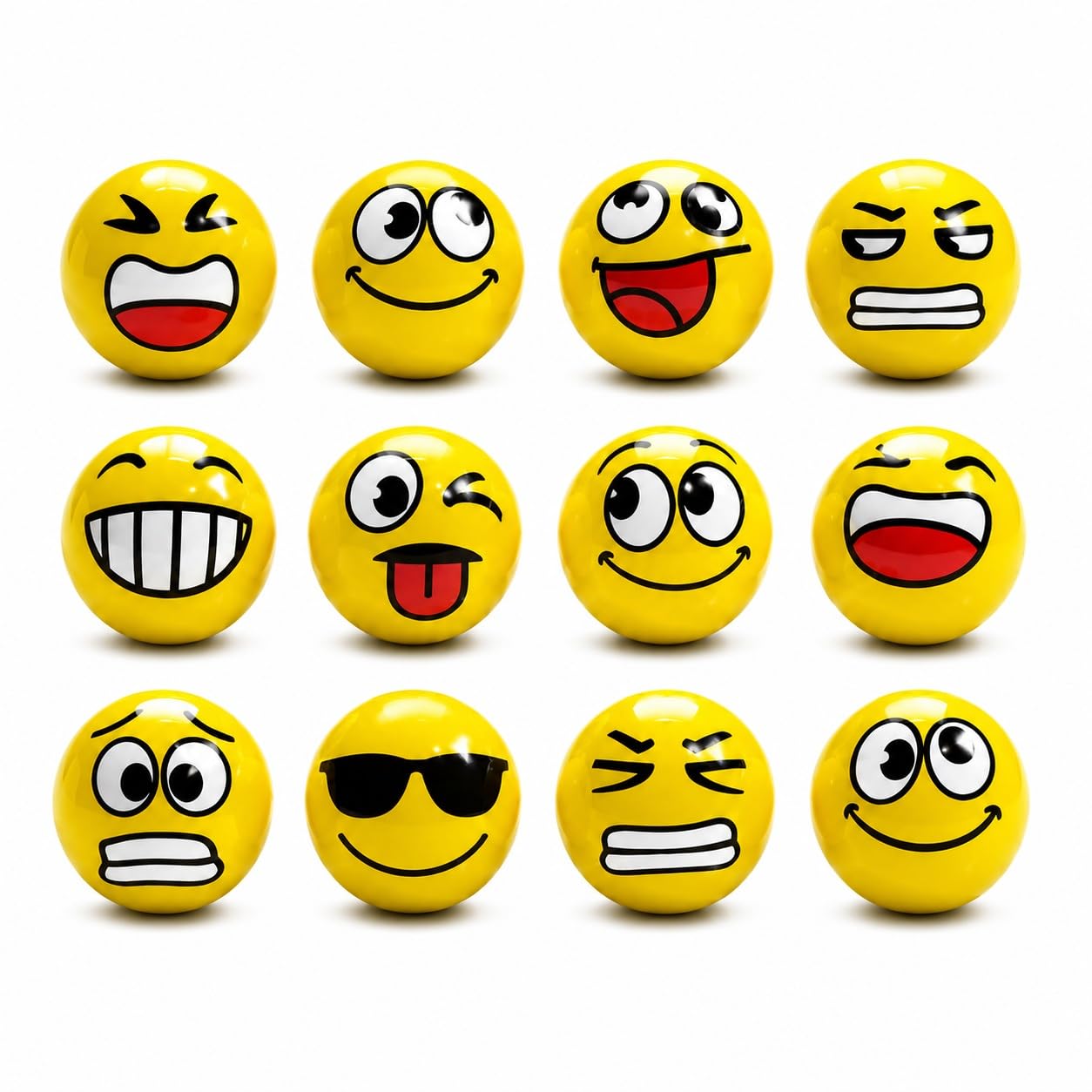 Widely Pure Soft Foam Sponge Stress Relief Balls with Multiple Face Expressions, Yellow, for Kids, 12 Pack-picture-28