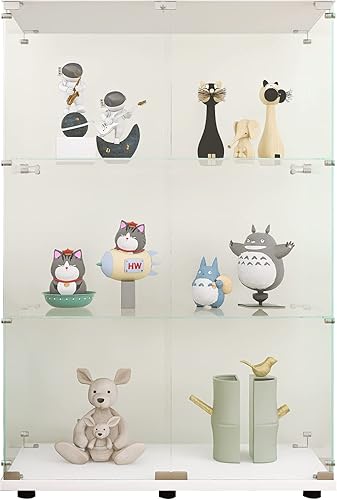 Miniatura 6 de CISURCPI 3-Shelf Glass Display Cabinet with Double Door, Fast Installation in 30 Mins, Curio Cabinets 5mm Tempered Glass Floor Standing Bookshelf