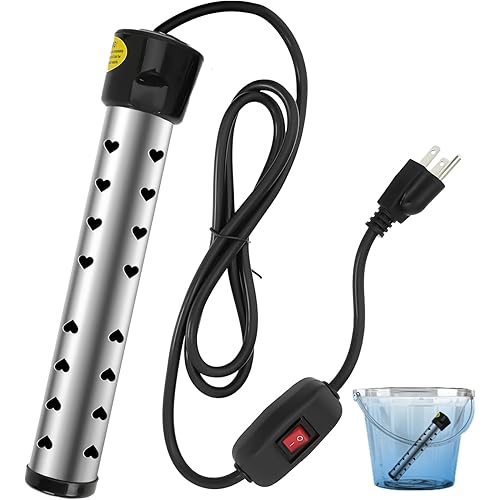 immersion Water Heater with Intelligent Temperature Control, Stainless Steel Mini Pool & Bucket Heater - Heats 5 Gallons in Minutes, Ideal for Home, Camping, and Outdoor Use