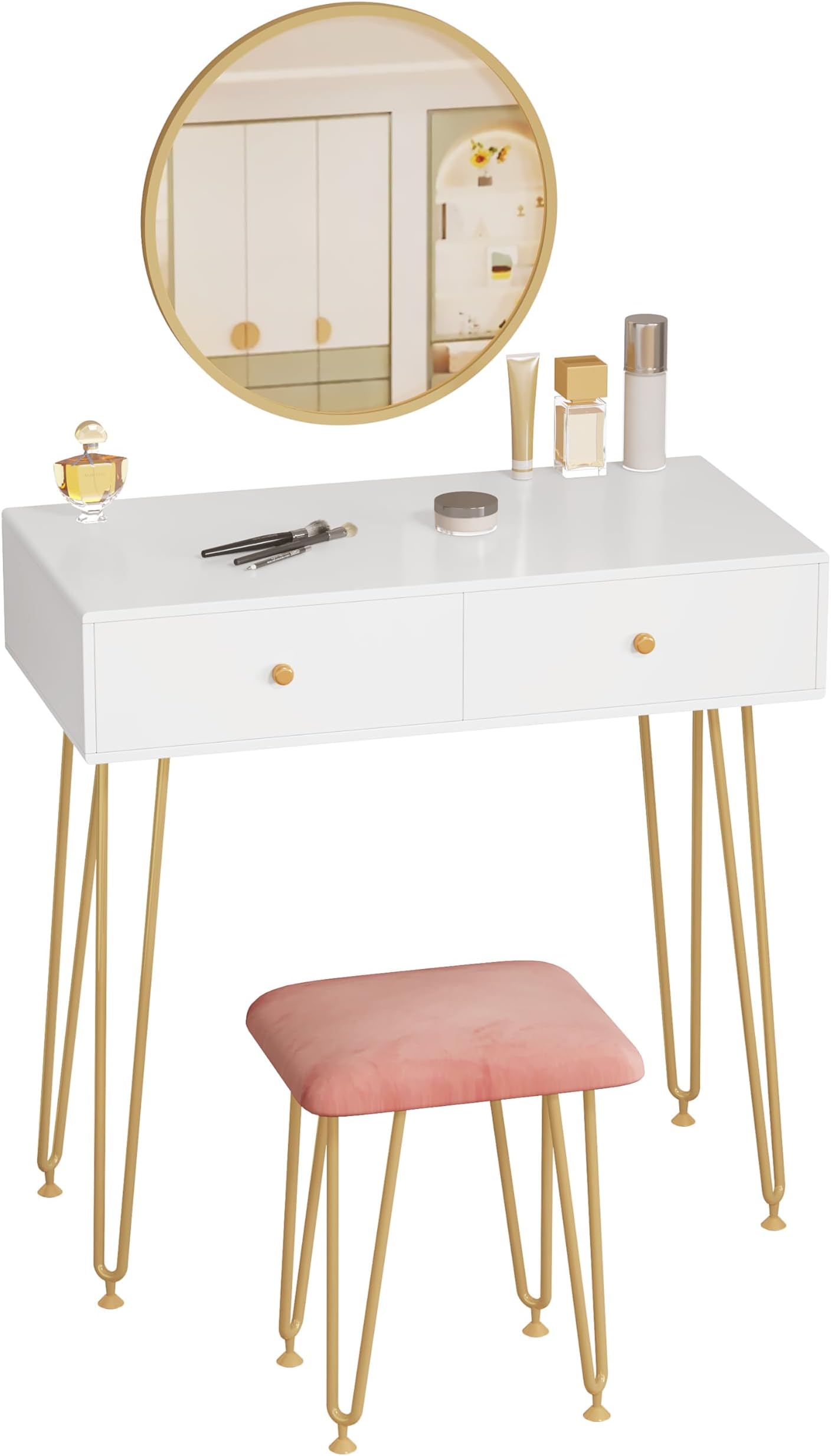 Coiffeuse Enfant XXL Homfa Avec Tabouret Et Miroir - Table De Maquillage En Bois - Blanc Naturel
