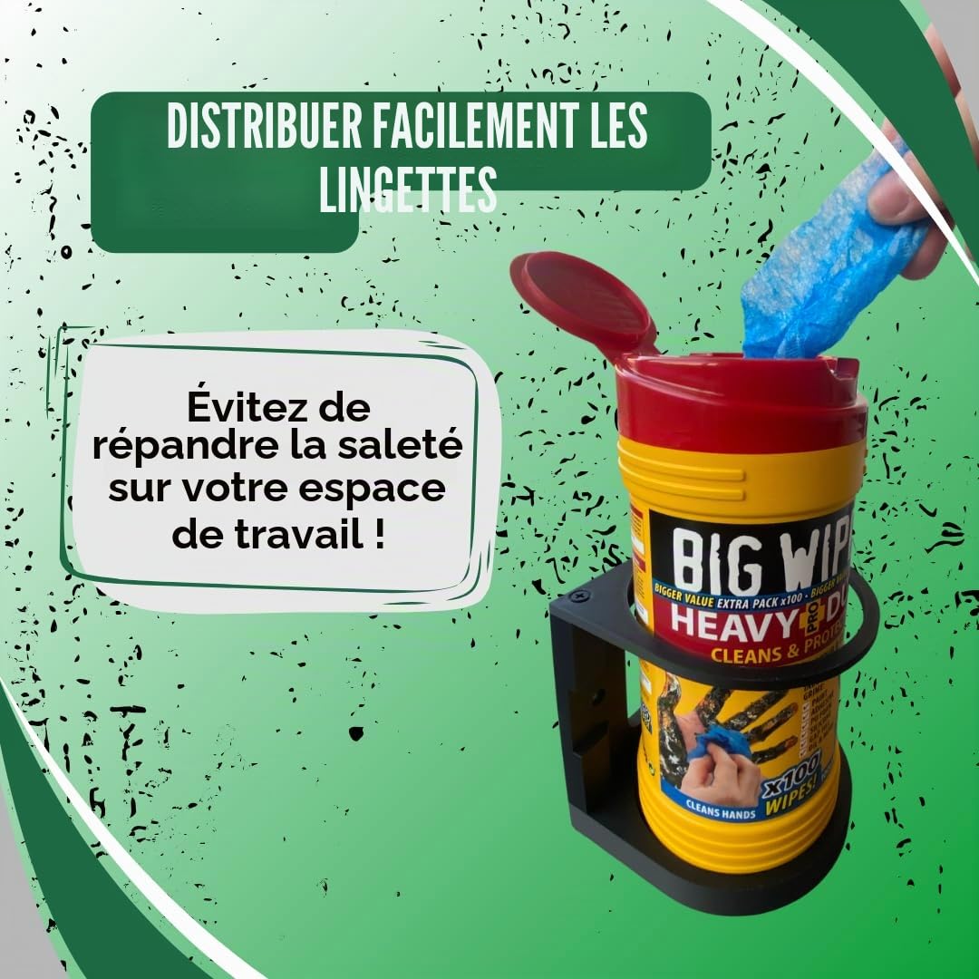 Support mural pour essuie-mains - Compatible avec la plupart des bacs à lingettes - 120 mm de diamètre - Impression 3D robuste - Antirouille, ultra robuste, facile à installer - Pour atelier