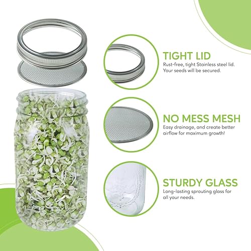Miniatura 2 de Kit de brotes de acero inoxidable 2 piezas de 32 oz de malla de boca ancha colador de brotes para cultivar trigo lentejas brócoli Mung Bean Sprout