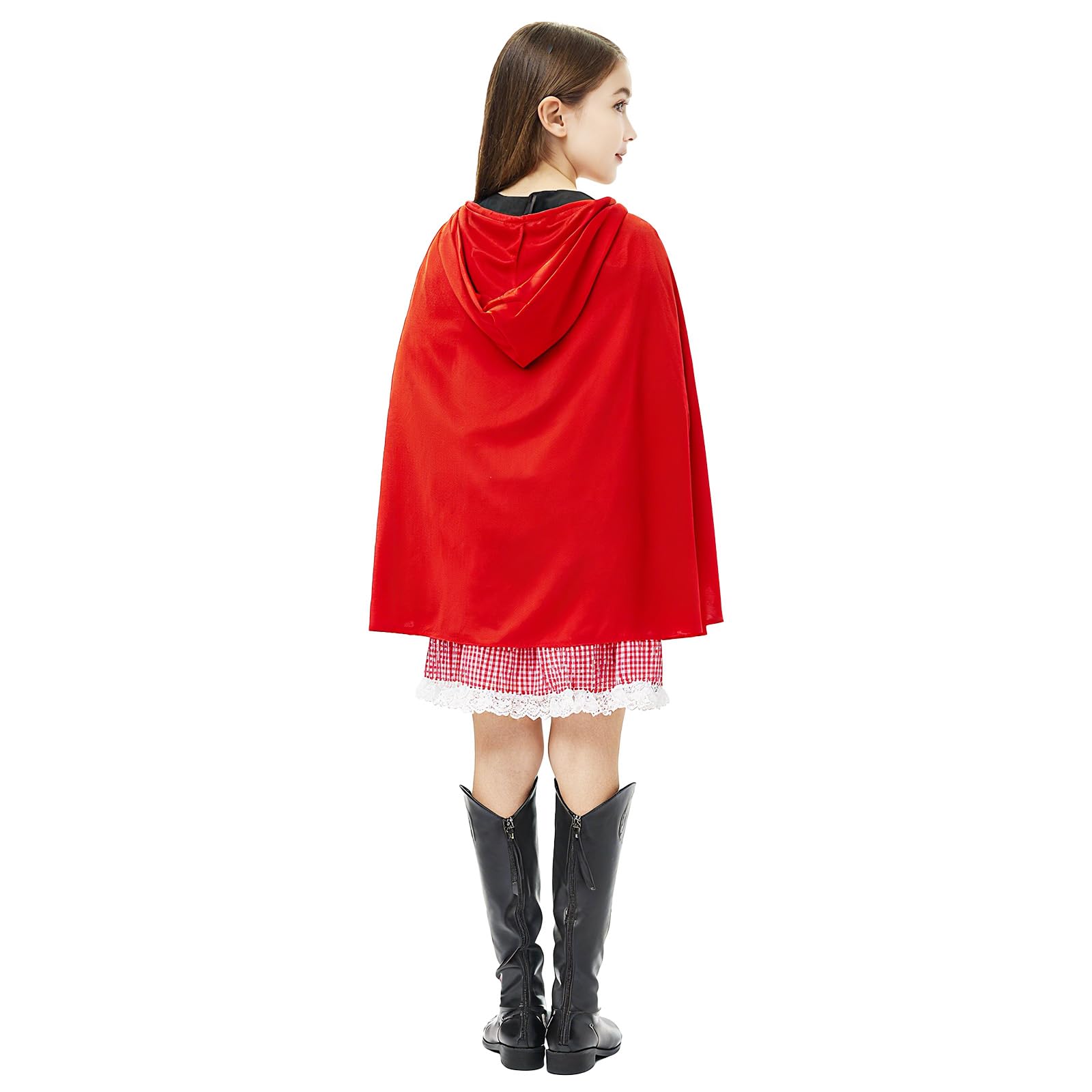 Crazycos Little Red Riding Hood Costume Kids, Hood Costume Red Gingham Dress, Kids Ideal for Role-Playing-XL - Image 3