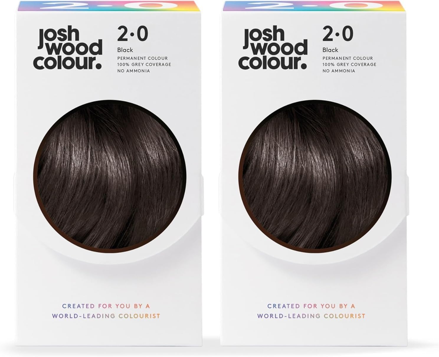 Josh Wood Colour - Ammonia-Free Hair Dye - Permanent Hair Colour with 100% Grey Coverage - Vegan Friendly, Natural-Looking Results, Shiny & Hydrated Hair | 2.0 (Black)