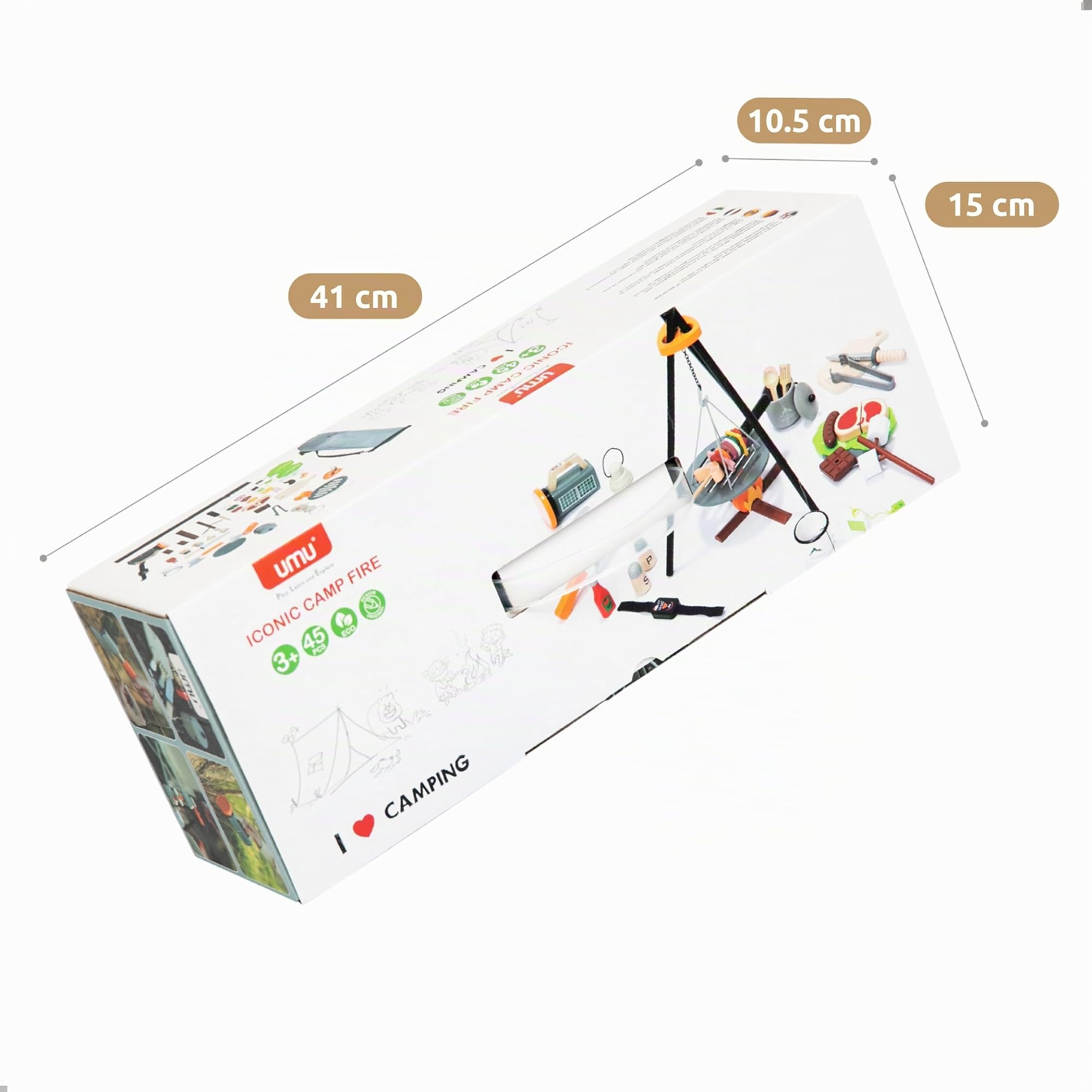 UMU® Set Gioco da Campeggio in Legno per Bambini con Falò, Lanterna, Coltello, Ascia e molto altro, Giocattolo d'Avventura per Giochi di Ruolo, Set di 45 Pezzi per Bambine e Bambini di 3, 4, 5 Anni